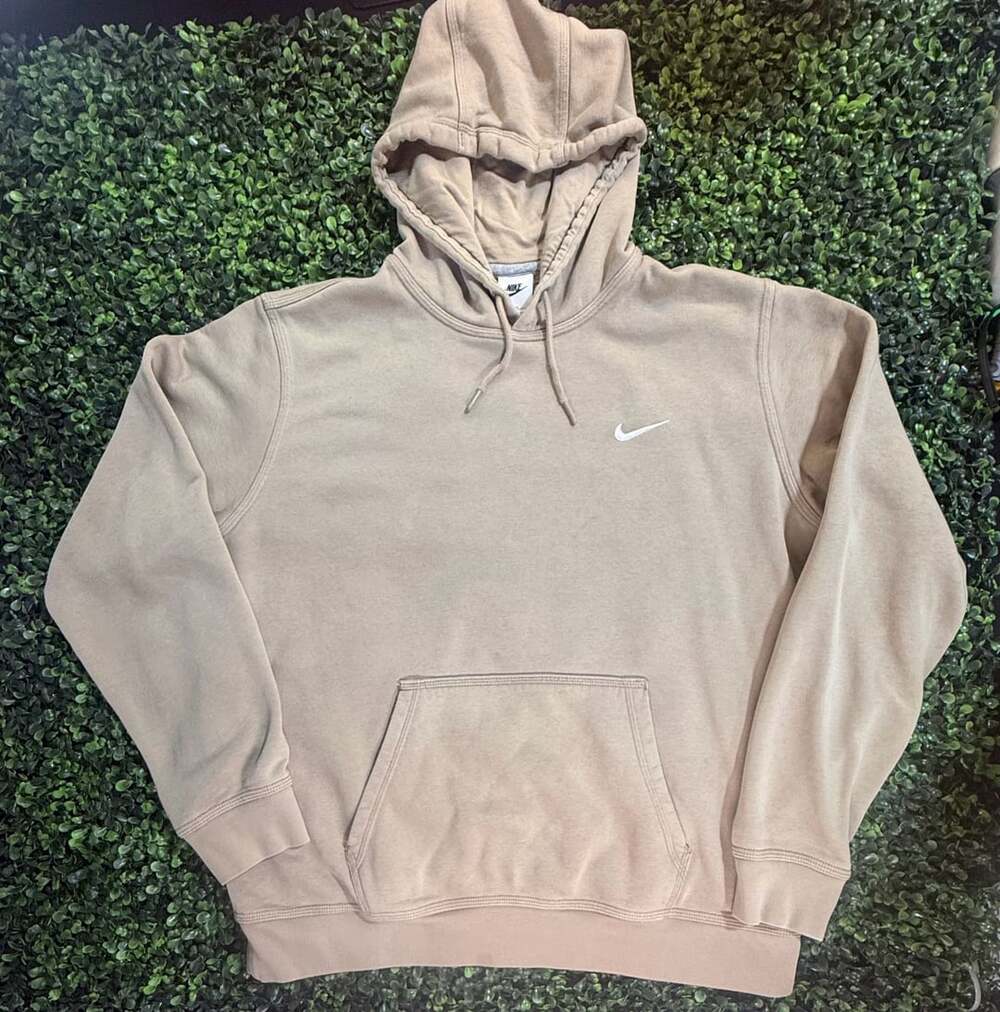 Nike Club Fleece Pullover Hoodie Beige Tan Khaki Mini Swoosh XL